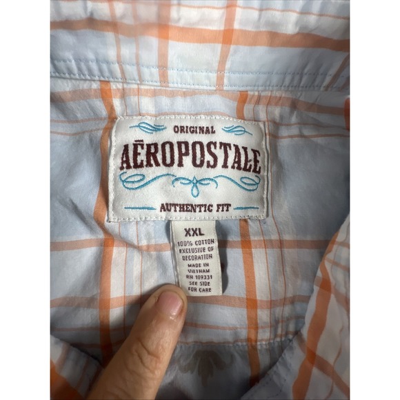 Aeropostale Western Mens Size 2XL Blue Orange Plaid Pearl Snap Vintage Y2K - Picture 2 of 7